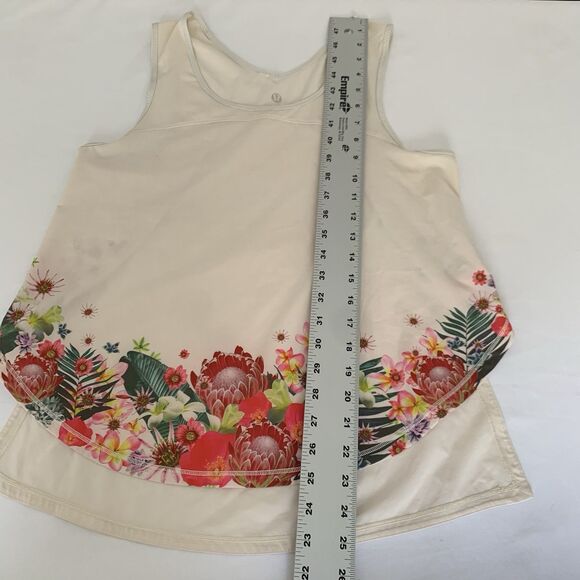 Lululemon Tank Top Women M* Beige Floral Run Split Singlet Workout Feminine Gym - Picture 9 of 9